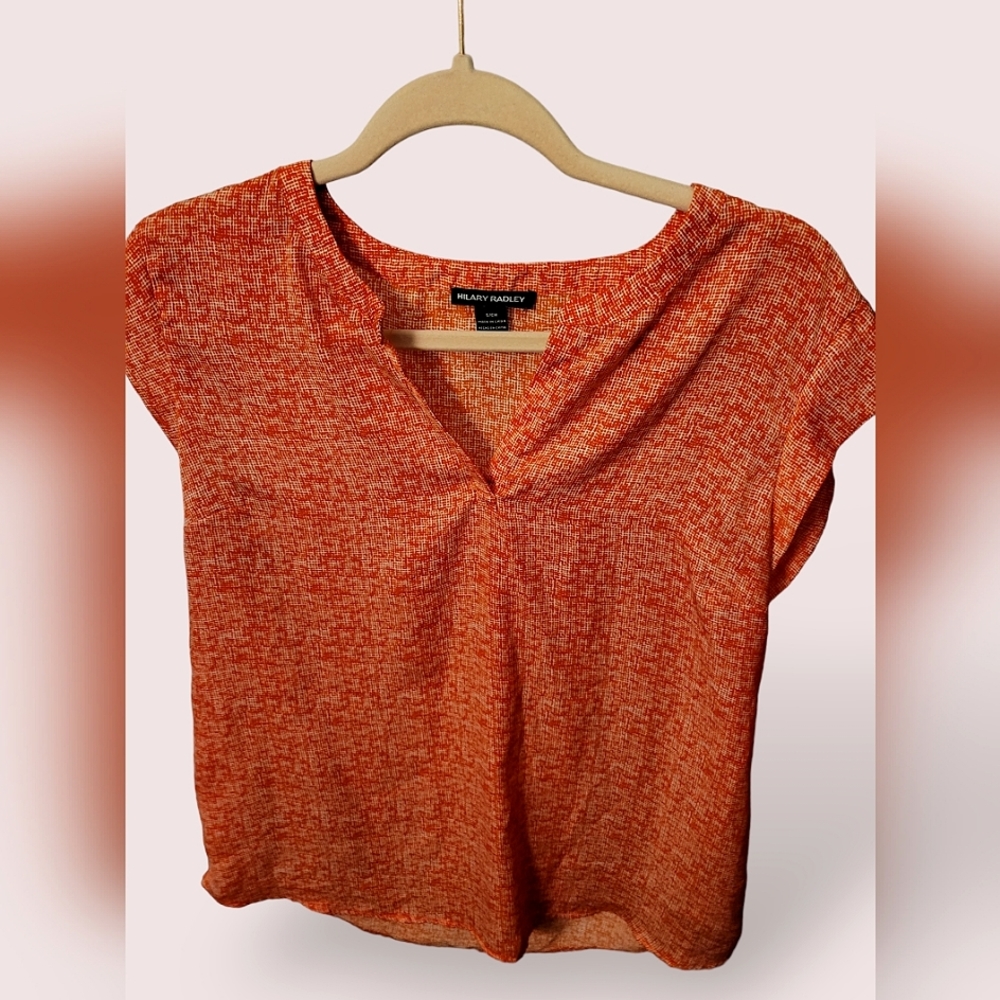 Hilary Radley SM red/orange monogram blouse size Small